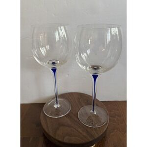 2 Home Essentials Blue Teardrop Stem Balloon Wine Glasses Water Goblets 9 1/8"